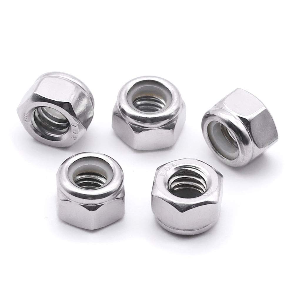 5/16"-18 Nylon Lock Nuts, 304 Stainless Steel (18-8) Hex Insert Locknuts, UNC Coarse Thread, Anti Vibration Nuts for Heavy Duty Projects, 50 Pack