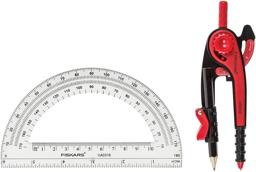 Fiskars Geometry Set, Compass and Protractor Set, Color Received May Vary