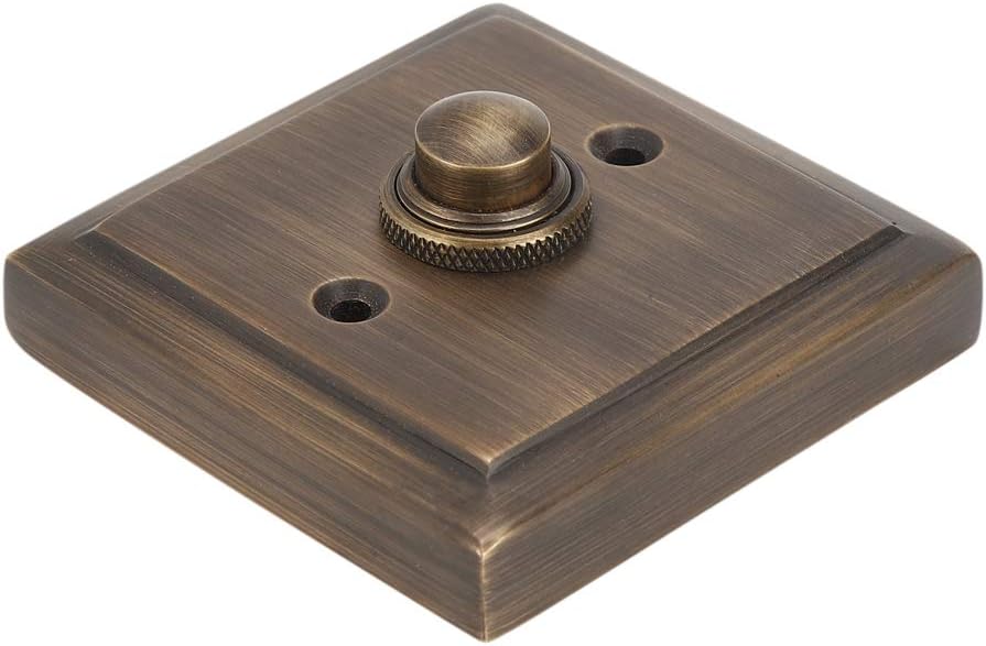 Push Button Doorbell, Solid Brass, Antique Brass Finish | 2 1/2 x 2 1/2 in, Wired Recessed Mount, Vintage Style Push