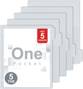 5 Tab Dividers for 3 Ring Binder with One Clear Front Pocket Grey | 9.3 x11.2 inch, Plastic Binder Dividers