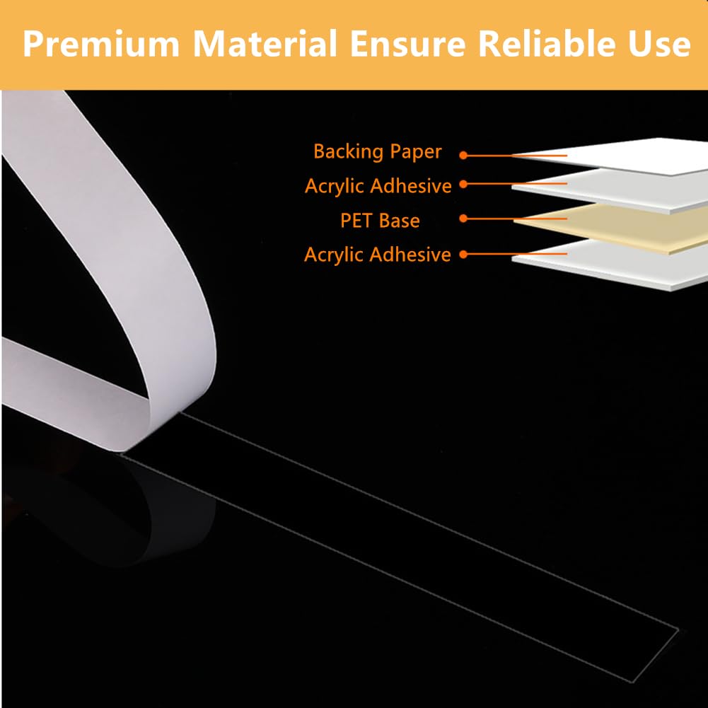 6mmx25M 2 Rolls Clear Thin Double Sided Tape Thin Clear Mounting Tape for Tablets Screen, LED Strips, Electronic