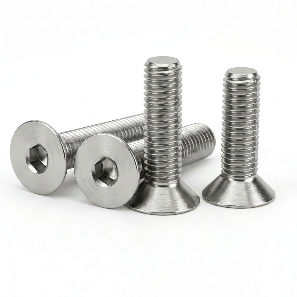 M8 x 45mm (10 Pack) Flat Head Socket Cap Screws Countersunk Allen Bolts, 304 Stainless Steel 18-8, Fully Machine Thread, Bright Finish