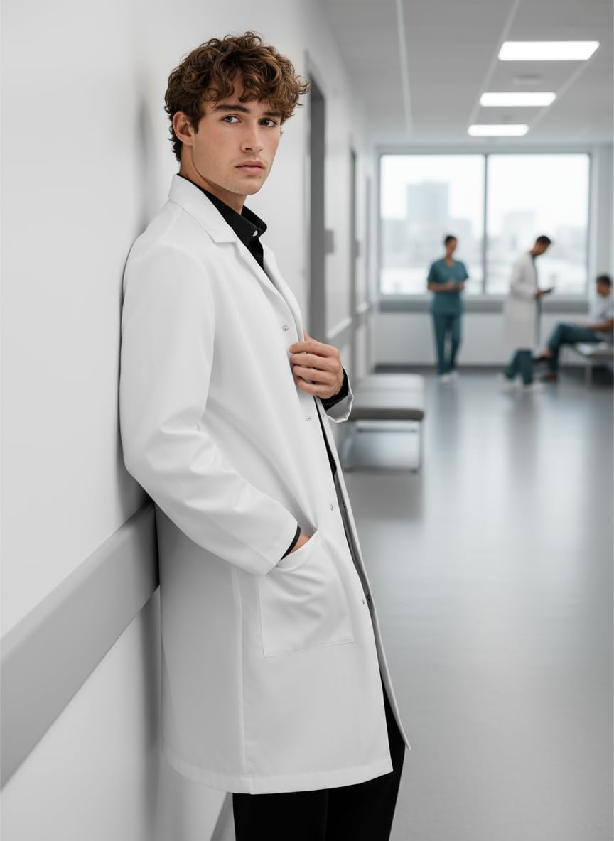Medical Lab Coat for Men and Women, Relaxed Fit 40 Inch Length, 3 Pockets, Doctor Nurse Coat