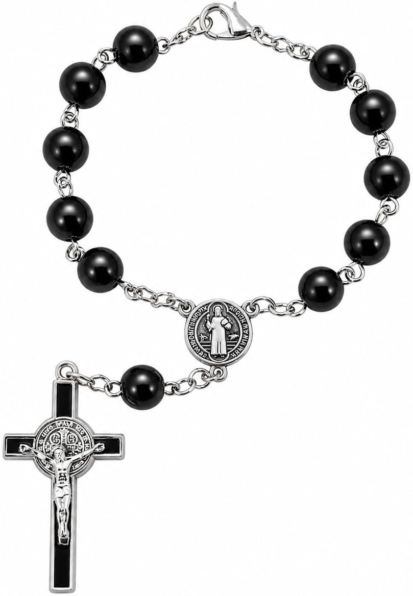 St Benedict Medal One Decade Catholic Rosary Black Prayer Beads