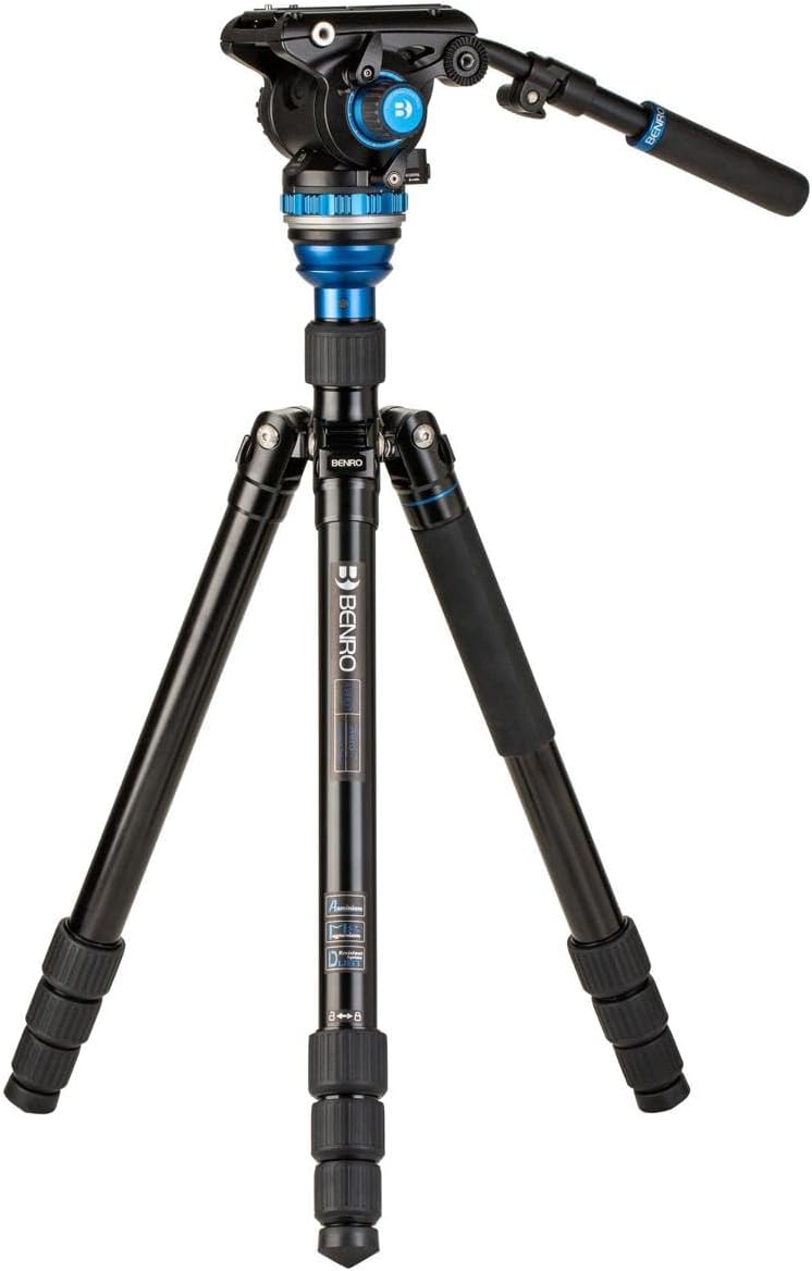 Aero 6 PRO Video Travel Tripod with Monopod with S6 PRO Flat Base Fluid Video Head, 13.2 lb. Max, Leveling Center