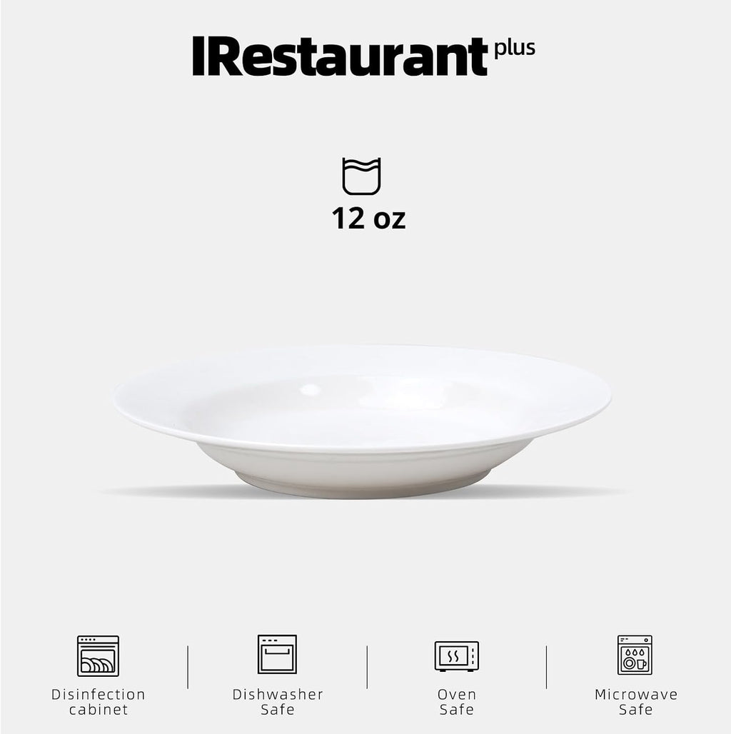 Wide Rim Bone China Commercial Grade Restaurant Elegance White Soup Plate 9"/Pasta Bowl 12oz, Case of 6