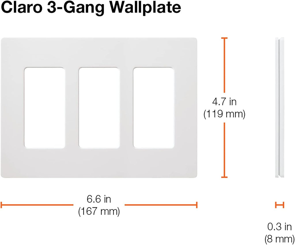 Lutron Claro Light Switch Cover Plate, 3 Gang Wallplate, Gloss