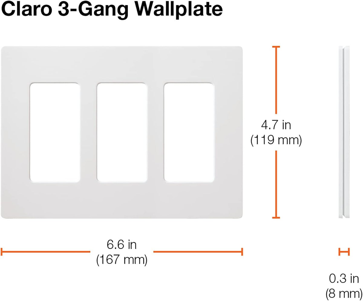 Lutron Claro Light Switch Cover Plate, 3 Gang Wallplate, Gloss
