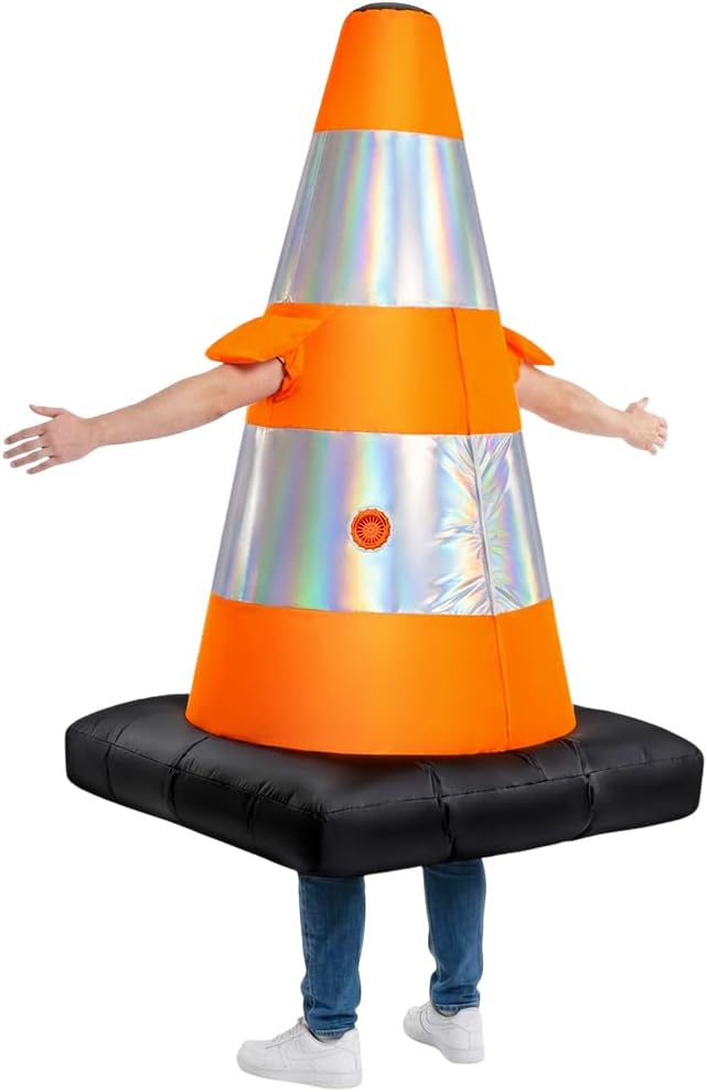 Traffic Cone Inflatable Costume for Adult, Full Body Halloween Costumes, Blow up Construction Cone Suits