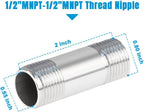 Quickun 304 Stainless Steel Nipple Pipe Fitting, 1/2" NPT x 1/2" NPT Male Malleable Nipple Cast Pipe 2" Length