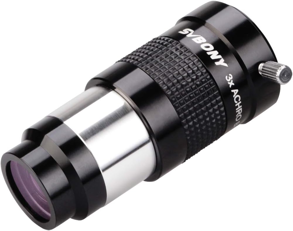 3X Barlow Lens, Fully-Multi Coated Achromatic, 1.25" Telescope Lens | Rubber Grip Ring, Metal Material, Crisp and