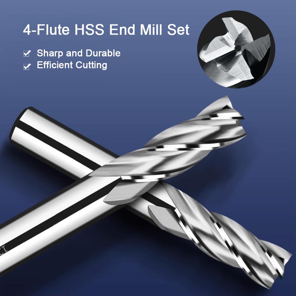 10Pcs 4-Flute End Mill Set, Metric CNC Milling Cutter Drill Bits Set 2-12mm