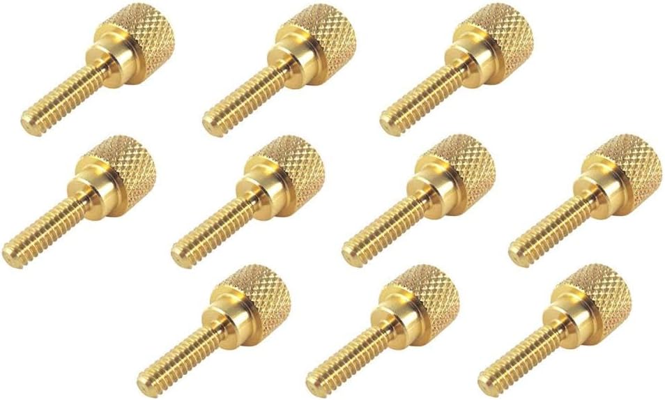 10 Pack 6-32 x 1/2 Inch Threads Solid Brass Diamond Knurled Thumb Screws Knobs with Straight Shoulders Right-Hand Threads SAE Flat Tip Uncoated (6-32 x 1/2 inch Long Threads)