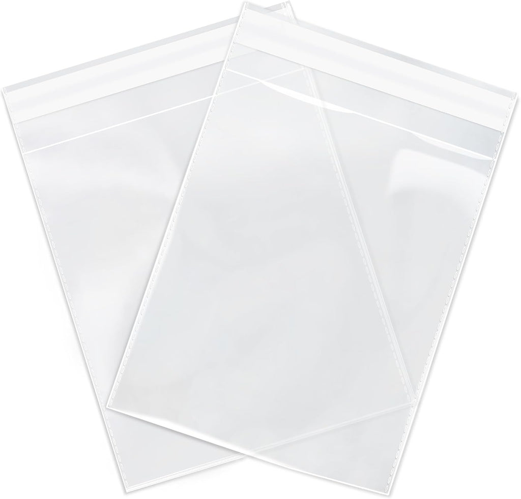 10x13 Self Sealing Cellophane Bags, 100 Count - Clear Poly for Shirts