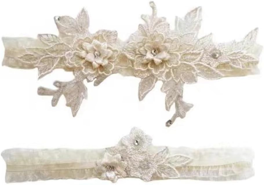 Wedding Garter Set for Bride Lace Flower Appliques Bridal Leg Garter Toss Tulle Set 2 Pieces