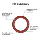 5 PK AS-336 Silicone O-Ring, 70A 2-7/8" ID, 3-1/4" OD, 3/16" Width, Red