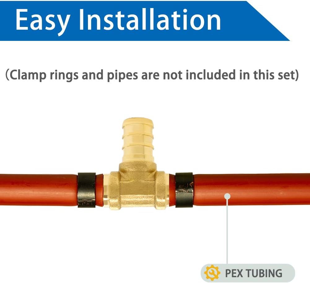 Hooshing 6 Pack 3/4" Pex Tee Fittings, Heavy Duty Brass Crimp Fitting