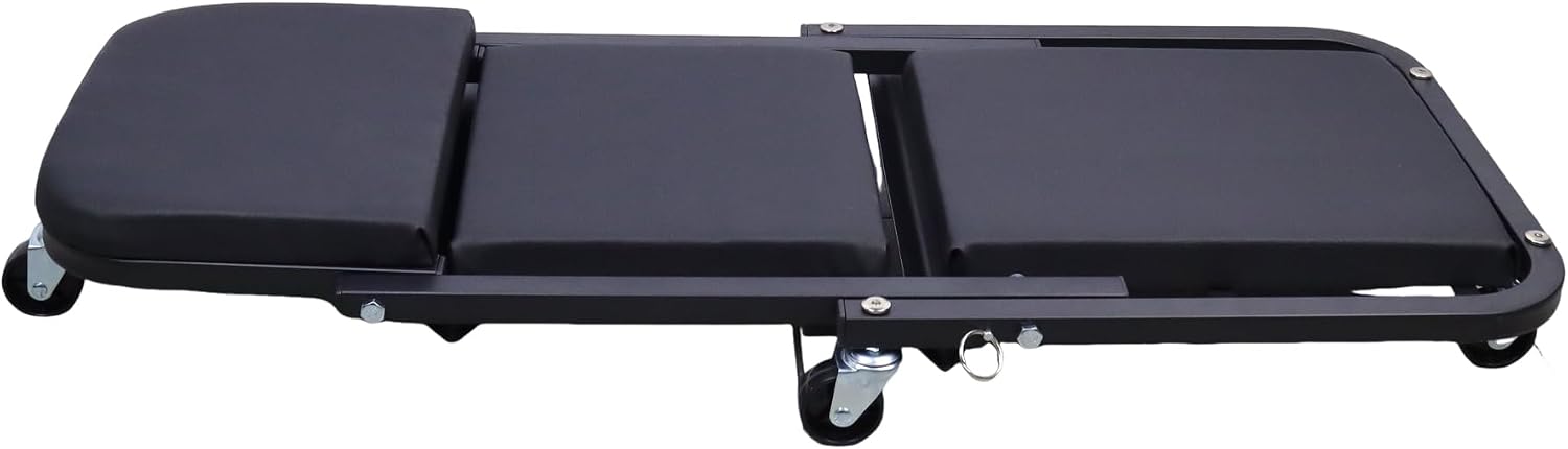 2-in-1 Mechanic Creeper and Stool, 300 lbs Capacity, Heavy-Duty Steel Frame, 360° Swivel Casters, Padded Cushions