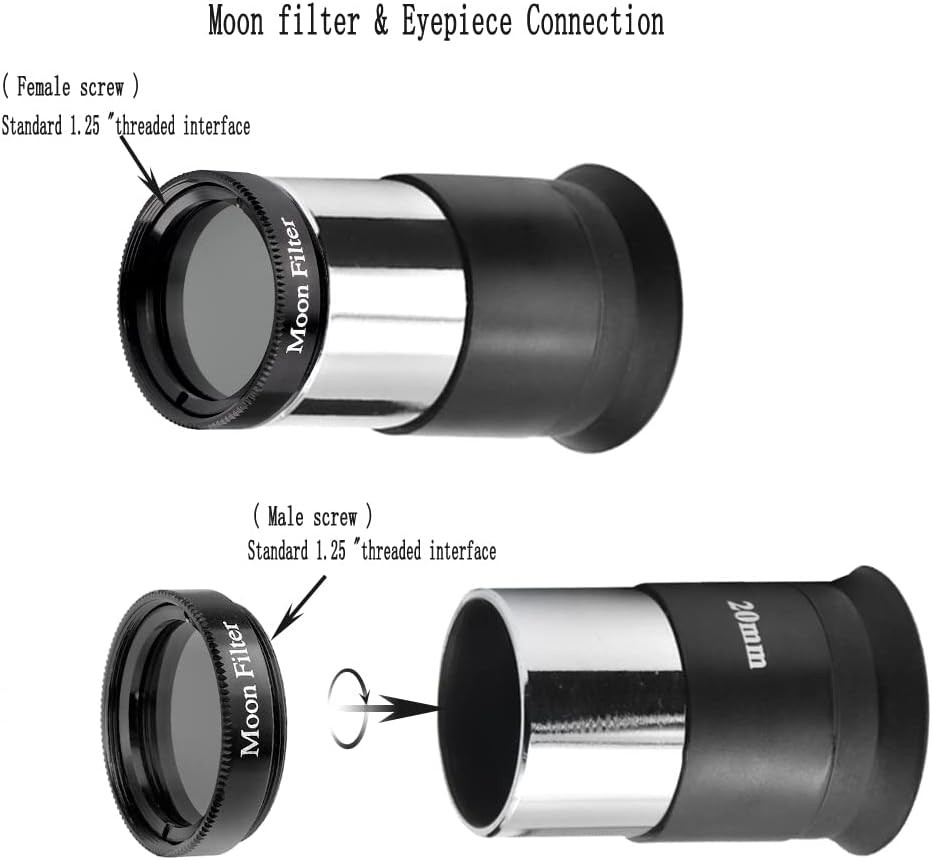 1.25-Inch Telescope Moon Filter for Eyepieces | Wide-angle viewing; multi-coated optics; sharp image