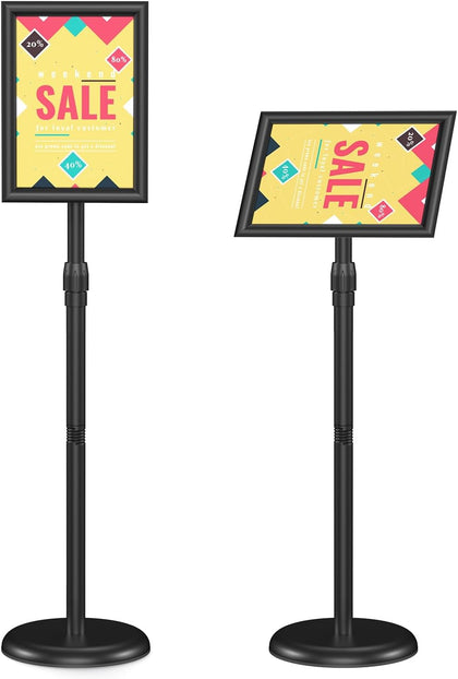 Sign Holder Stand 8.5x11 inch - Adjustable Floor Standing Sign Holder - Signage Stand with Snap-Open Frame Display