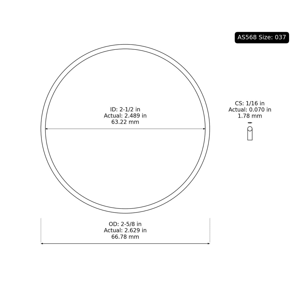5 PK AS-037 Silicone O-Ring, 50A 2-1/2" ID, 2-5/8" OD, 1/16" Width, Red