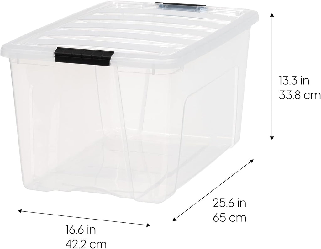 72 QT Plastic Storage Box with Lid and Latches - 4 Pack - BPA-Free, See-Through Organizing Solution, Durable Nestable
