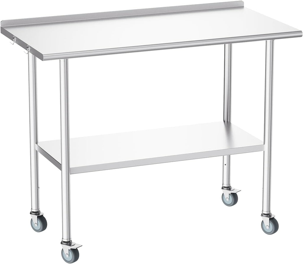 NSF Stainless Steel Prep Table 24X48 inch, Backsplash & Casters