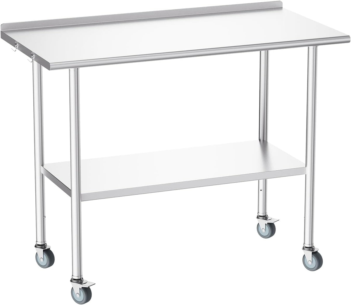 NSF Stainless Steel Prep Table 24X48 inch, Backsplash & Casters