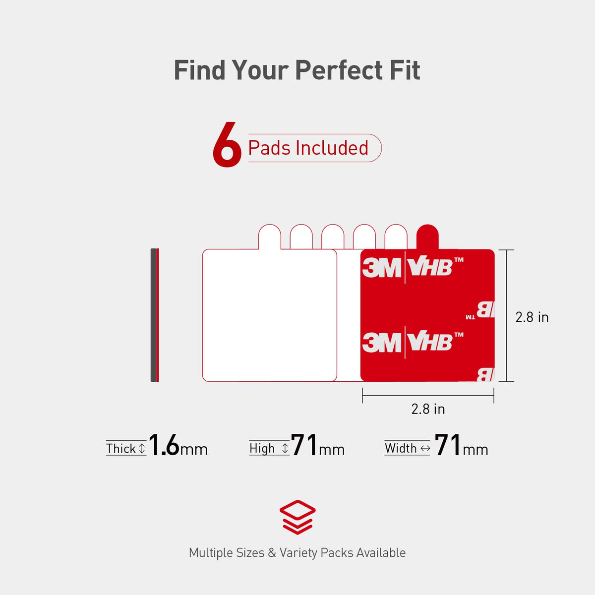 3M Double Sided Pads, Heavy Duty, 2.8" Square Adhesive Pad, 6 Pack