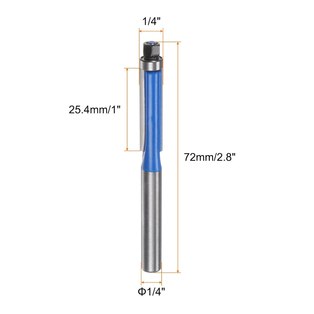 2pcs Flush Trim Router Bit 1/4" Shank 1/4" Dia 1" Cutting Depth Top Bearing Flush Straight Cut Trimming Router Bits
