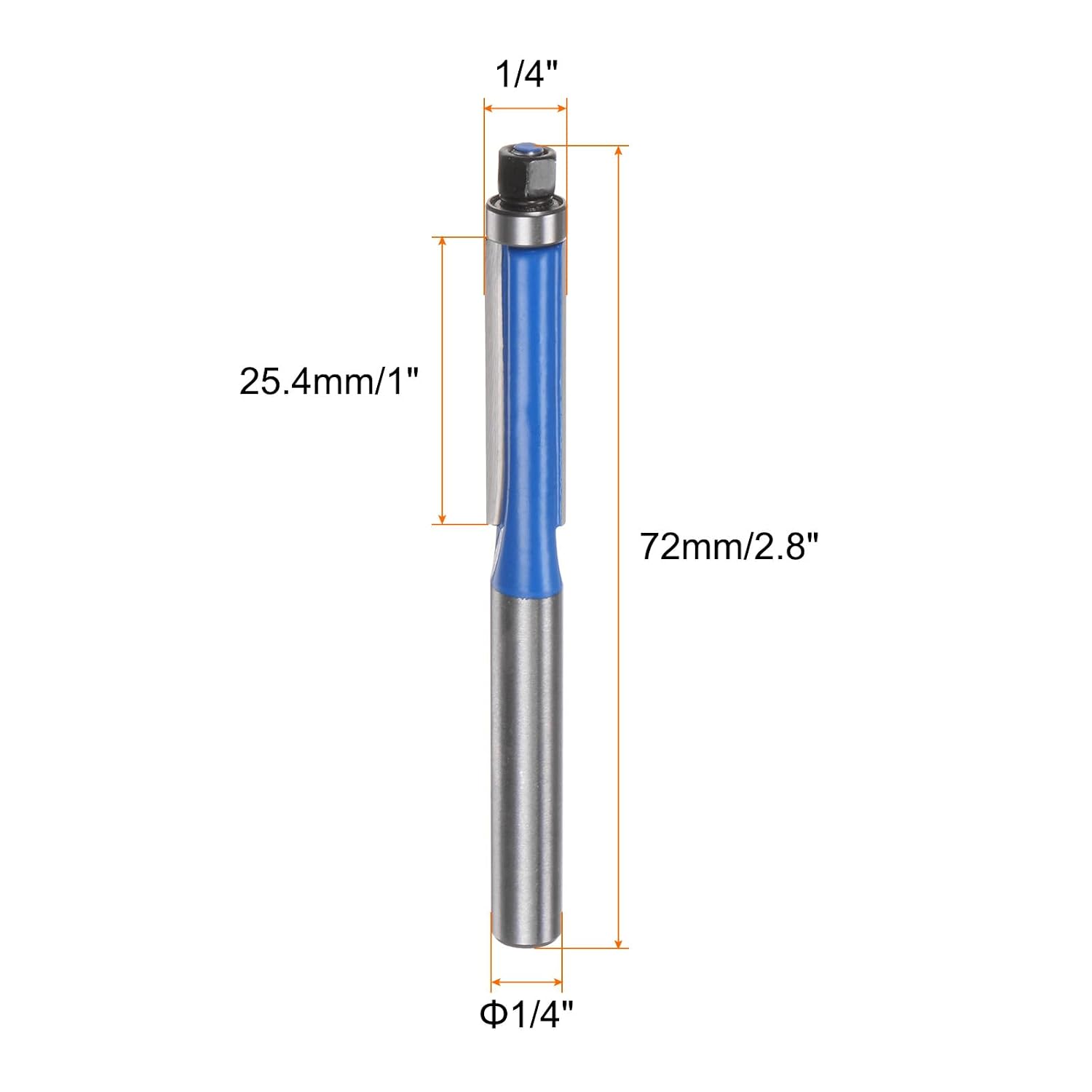 2pcs Flush Trim Router Bit 1/4" Shank 1/4" Dia 1" Cutting Depth Top Bearing Flush Straight Cut Trimming Router Bits