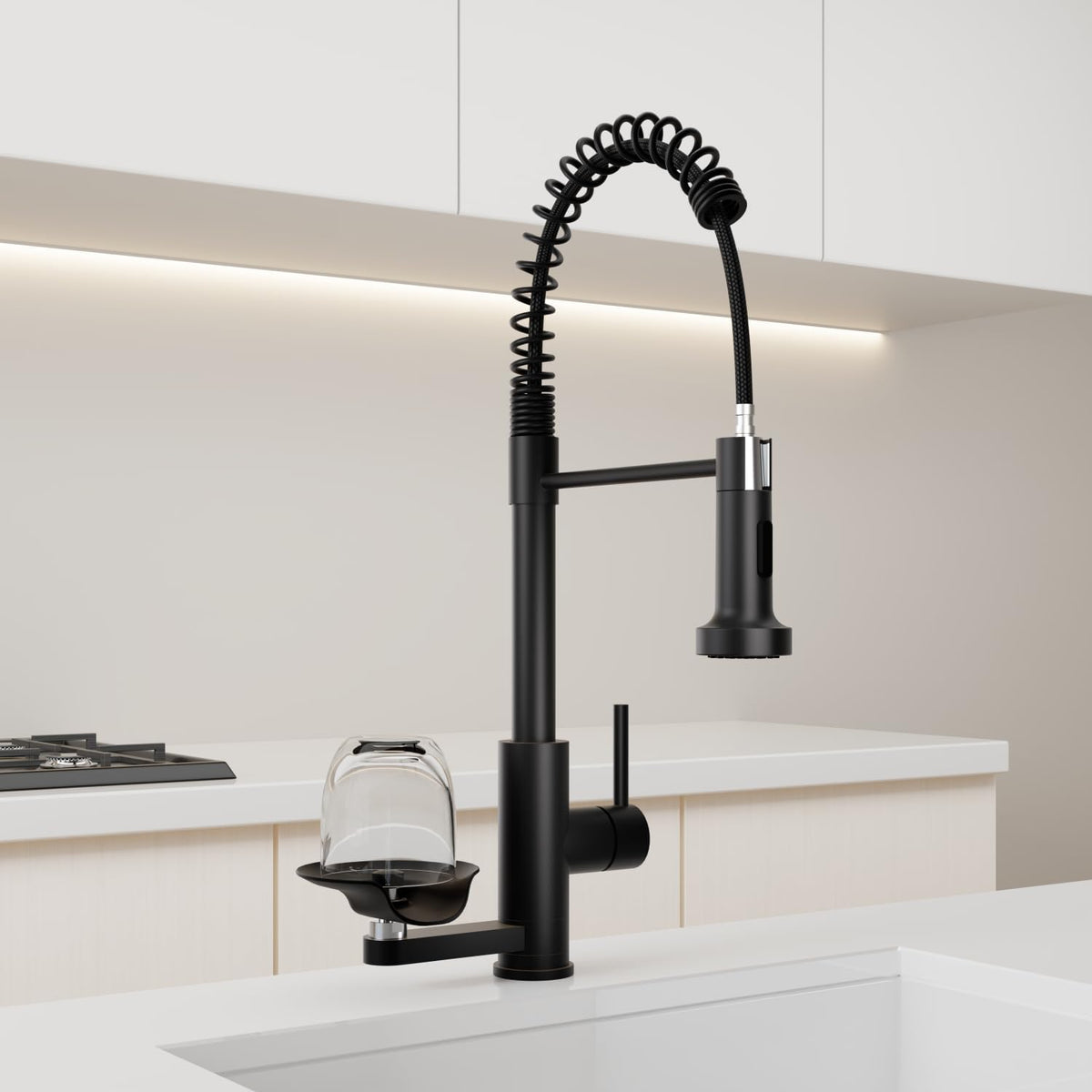 Kitchen Sink Pull Down Faucet with Cup Washer Single Handle Commercial Industrial Pull Out Spring Faucets with Glass