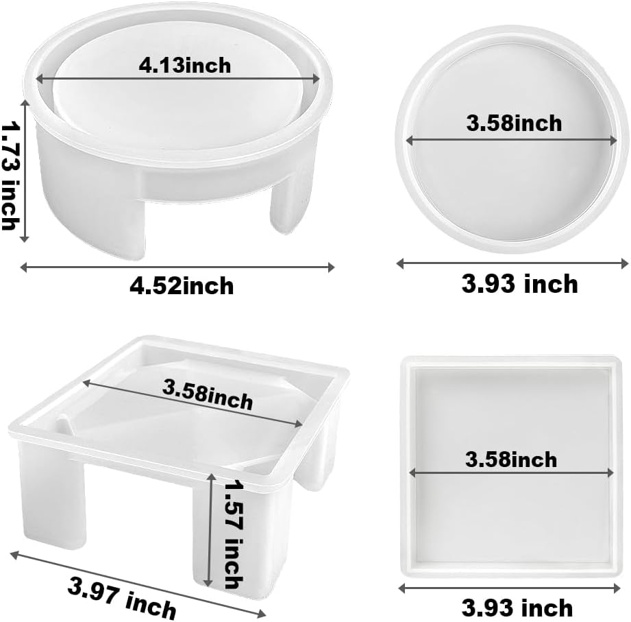 Resin Coaster Molds Set, Upgrade 10 pcs Silicone Coaster Molds Kit Storage Box Mold for Resin Casting, Square Round