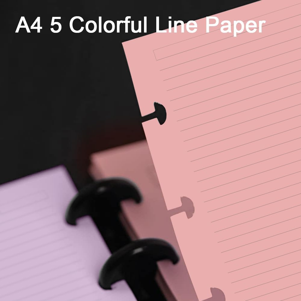 Letter Size Discbound Lined Refill Paper, 11 Disc Discbound, 5 Colors(20 Sheets/Color), Total 100Sheets / 200Pages