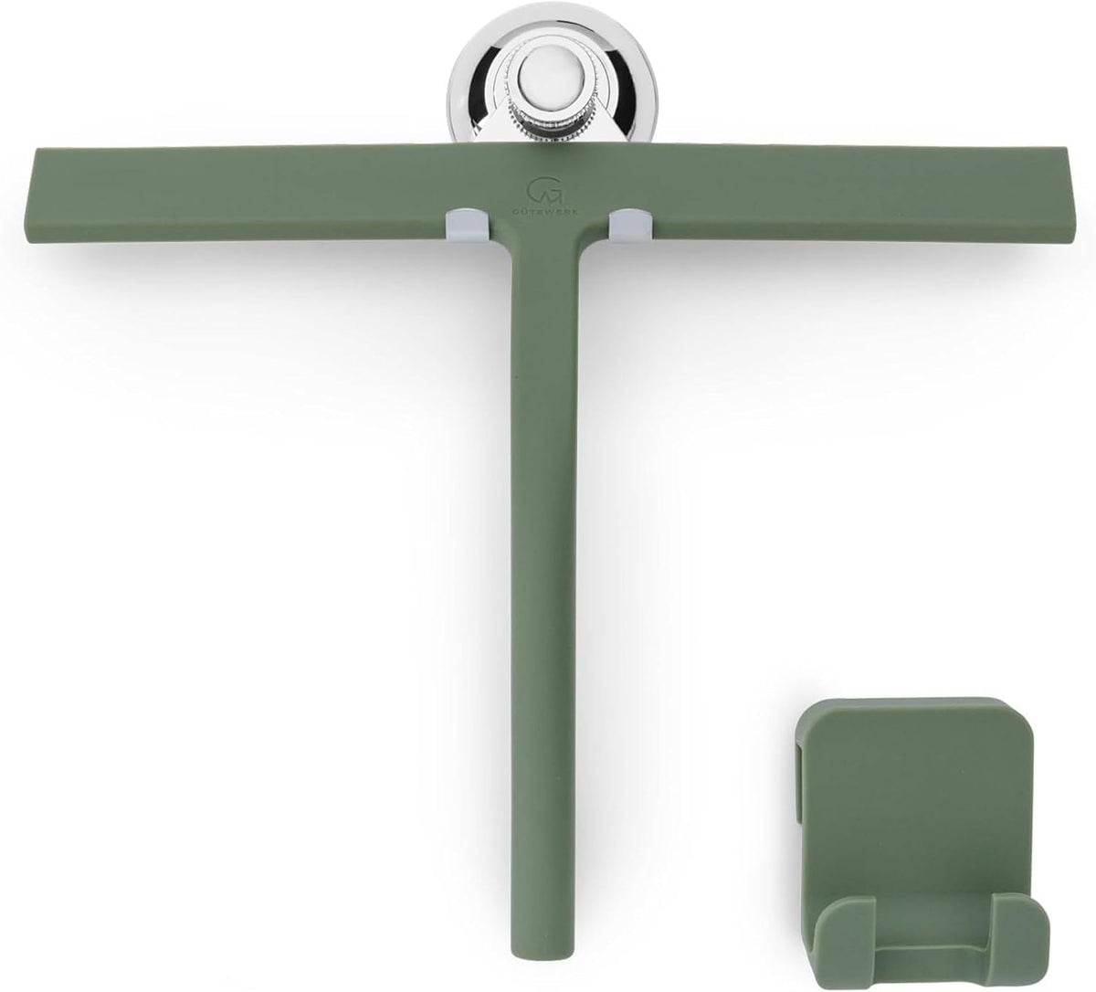 Silicone Shower Squeegee with 3-in-1 No-Drill Mount, Green, 11''
