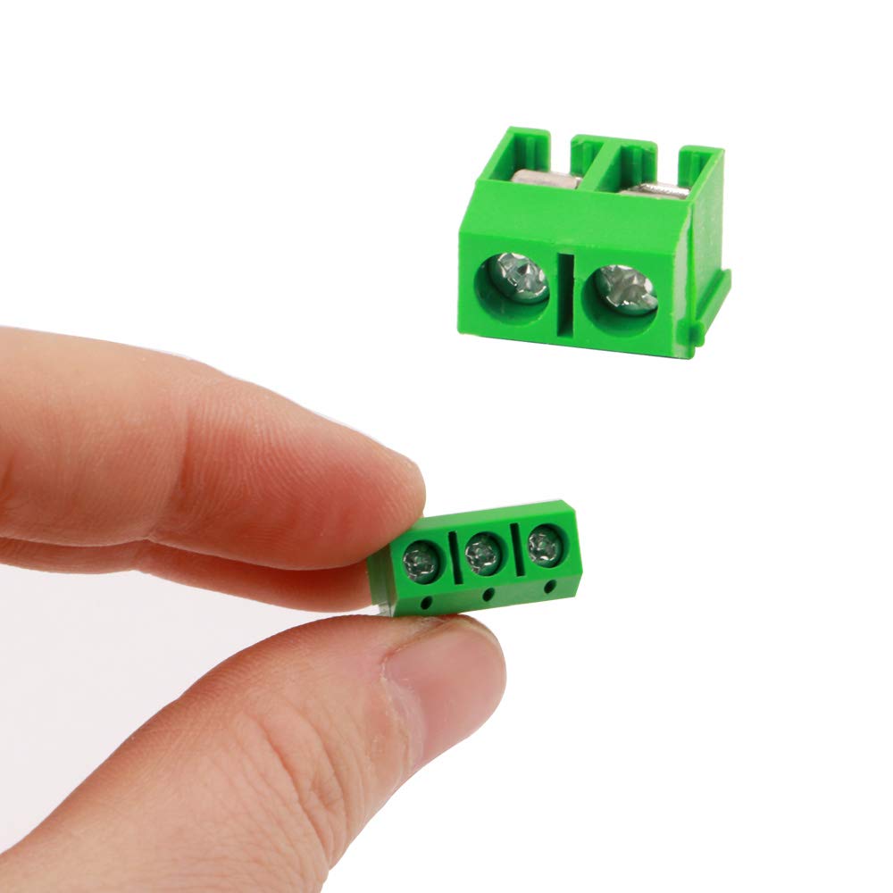FULARR 80Pcs Premium 2 Position 2 Pin Plug-in PCB Terminal Block, 5.08mm Pitch PCB Mount Screw Terminal Block Connector (300V / 10A, Green)