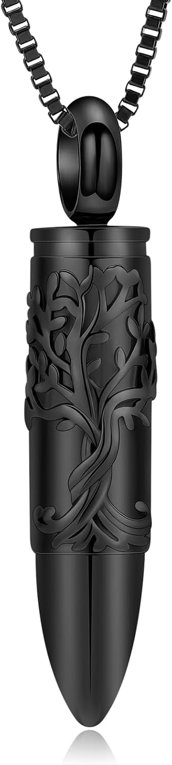 Bullet Cremation Ashes Jewelry Tree of Life Keepsake Urn Necklace for Ashes Stainless Steel Memorial Pendant for