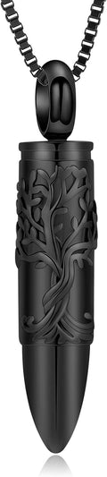 Bullet Cremation Ashes Jewelry Tree of Life Keepsake Urn Necklace for Ashes Stainless Steel Memorial Pendant for