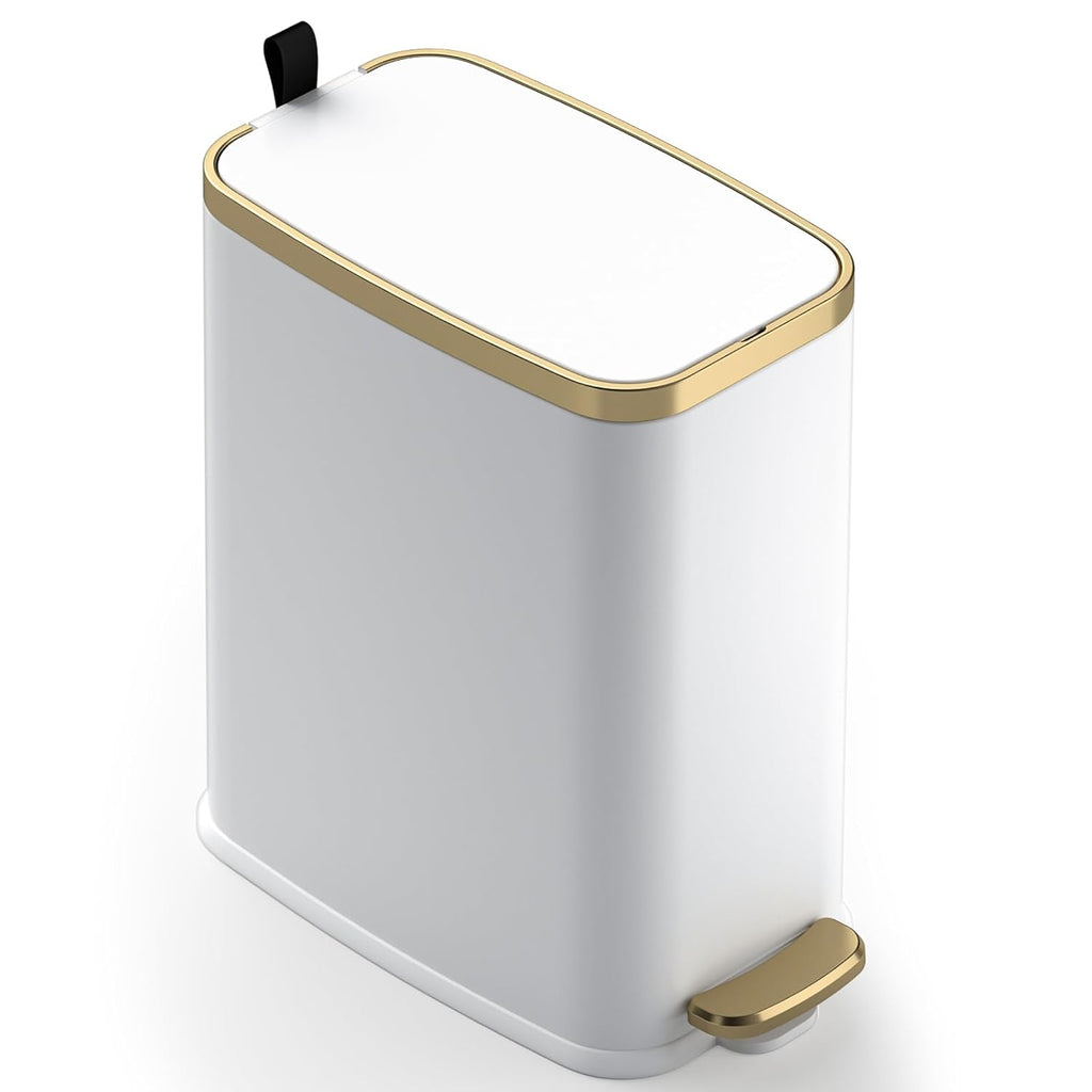 Small Bathroom Trash Can with Lid Soft Close-5L/1.3 Gal Stainless Steel Garbage Can-Step Pedal Wastebasket Slim Trash