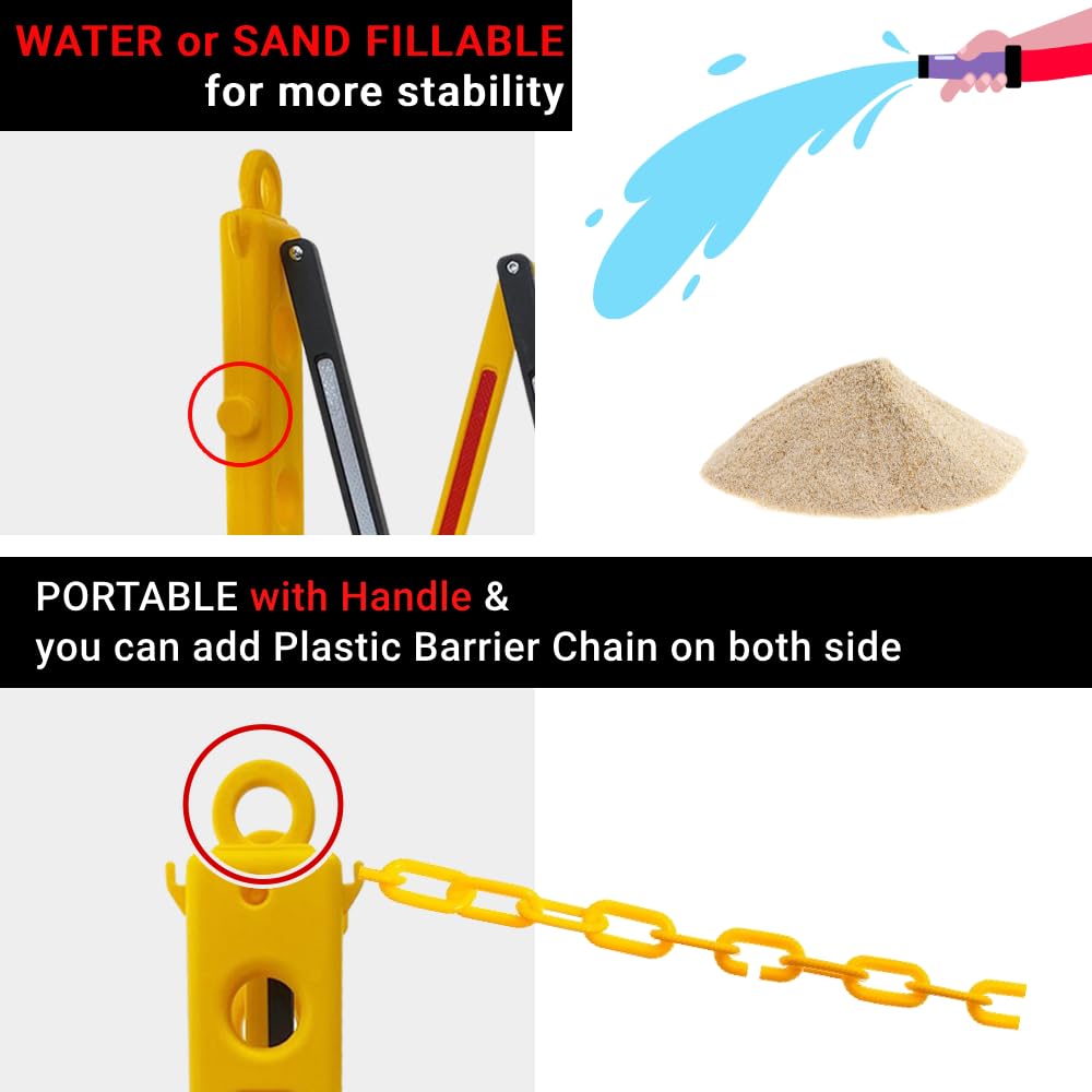 Expandable Safety Barricade, Retractable Security Barrier Water Filled Weighted Base,Adjustable Traffic