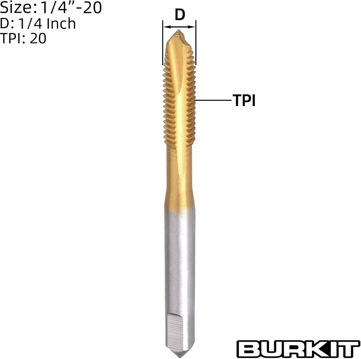 Burkit 1/4"-20 UNC Titanium Coating Spiral Point Tap