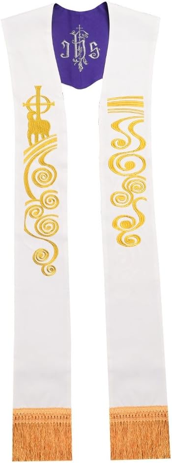 Reversible Stole Chasuble Vestments Priest IHS Embroidery Overlay Stole