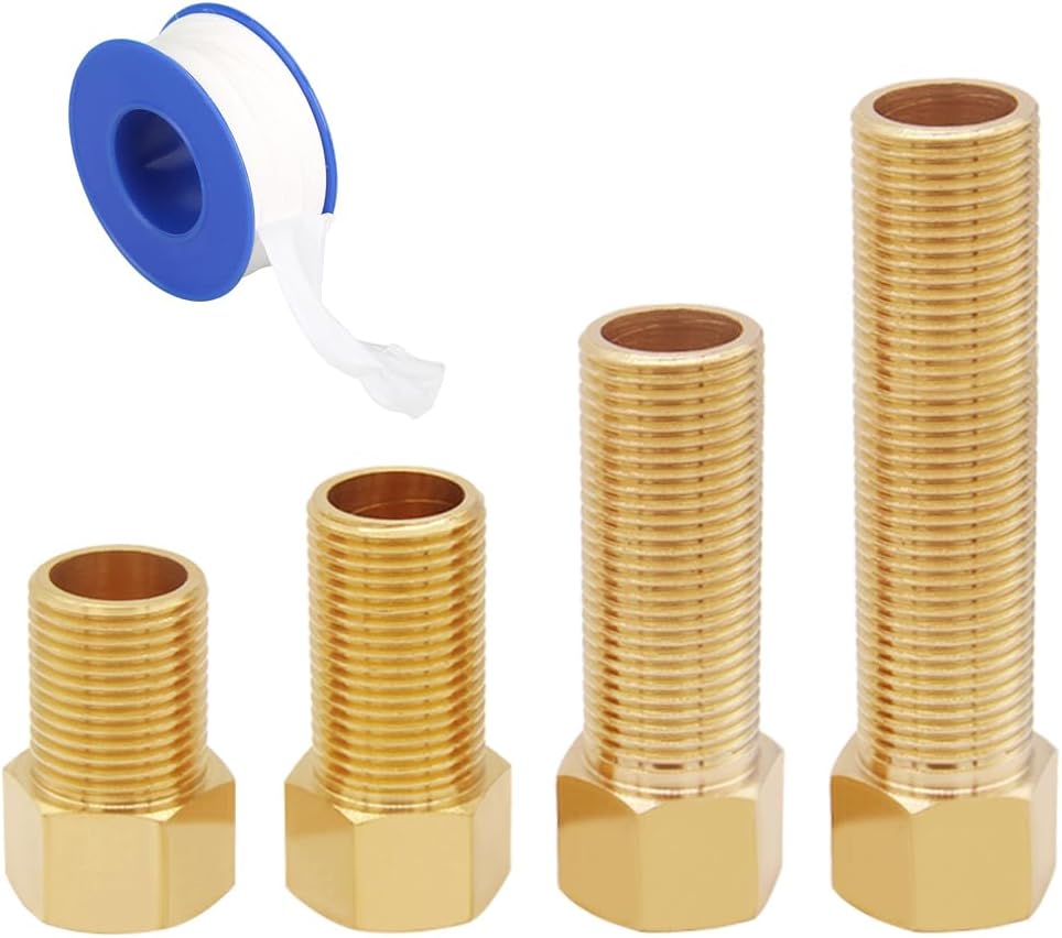 Uenede 1/2 Inch Brass Hex Extension Pipe Fitting Kit, 4PCS