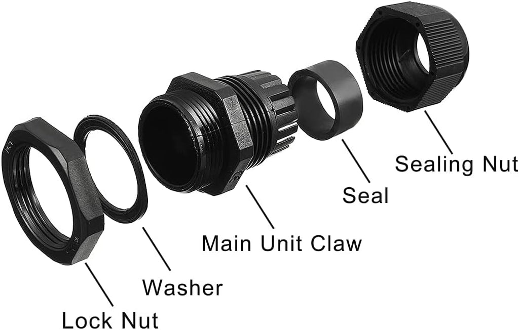 Gebildet Cable Gland, PG7 Plastic Waterproof Adjustable 3-6.5mm Cable Gland Joint with Gaskets, M12 × 1.5 Wire Connector, Wire Protector (Pack of 50, Black)