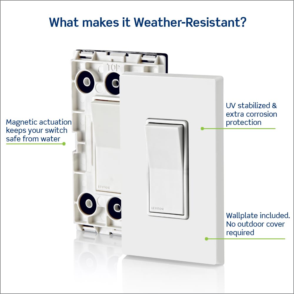 Leviton 15 Amp Decora Weather-Resistant Single-Pole Switch, W5601-2W, White