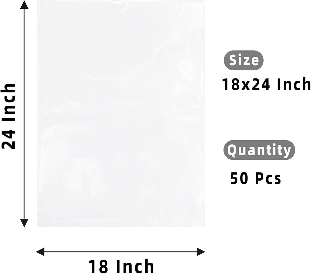 Clear Plastic Flat Open Poly Bags for Packaging, 18x24 In, 50Pcs
