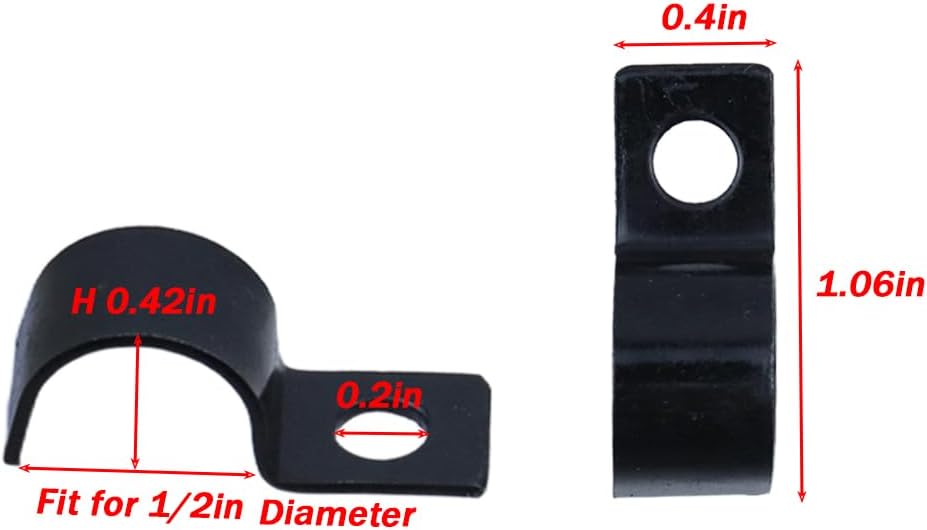 0.5 Inch Conduit Strap Clamps, Single Hole U Bracket, 60Pcs | Black Zinc Plated Iron, Heavy Duty