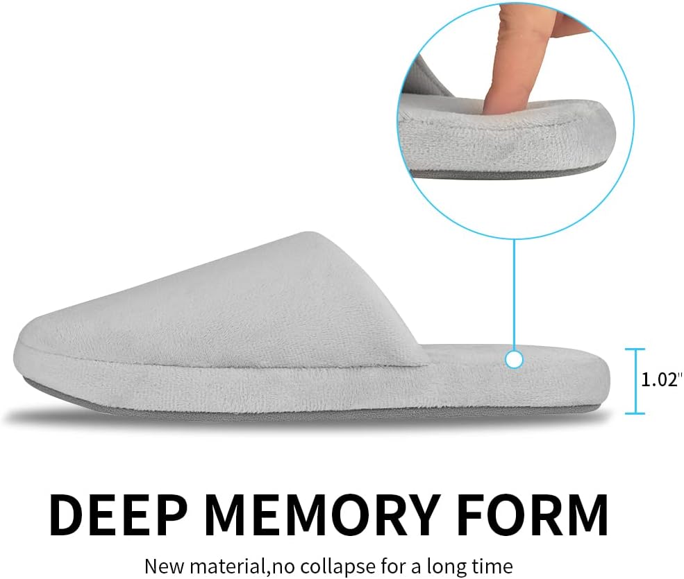 3-Pair Luxury Spa Slippers - Cotton Memory Foam Non-slip Closed Toe Washable Slippers for