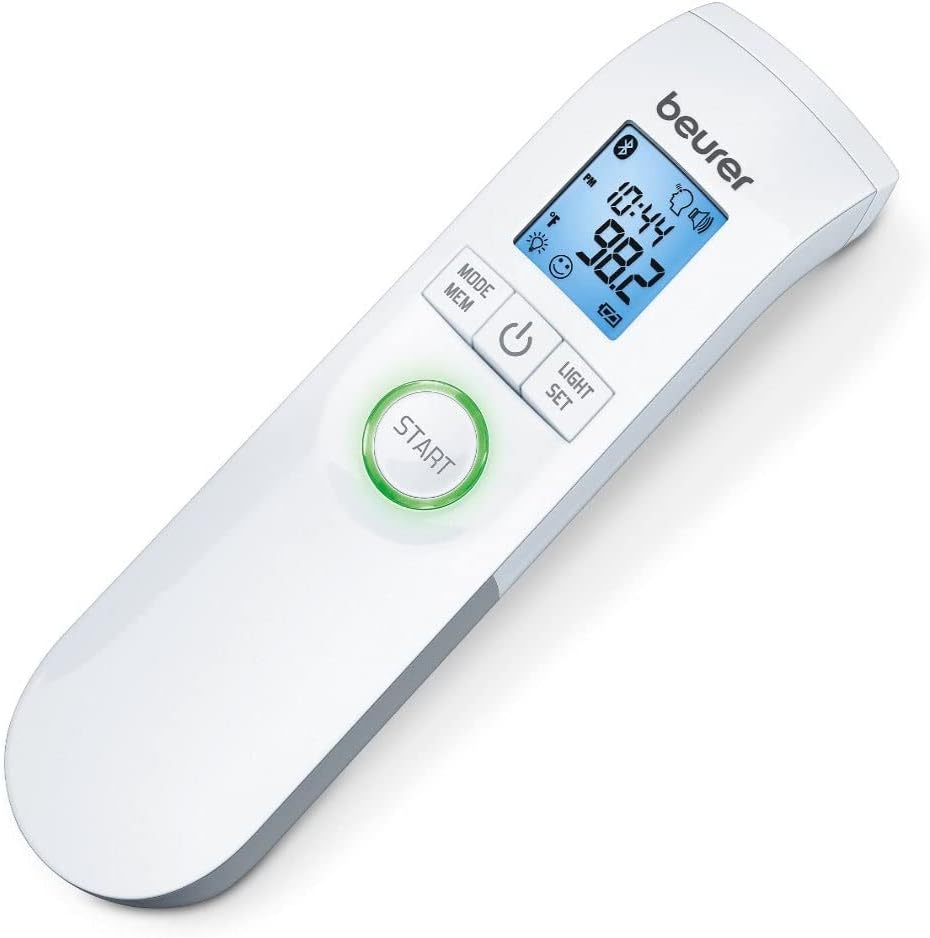 Bluetooth Non-Contact Thermometer, Forehead, Object, Room Temperature, High Accuracy, XL Blue Illuminated Display, 60