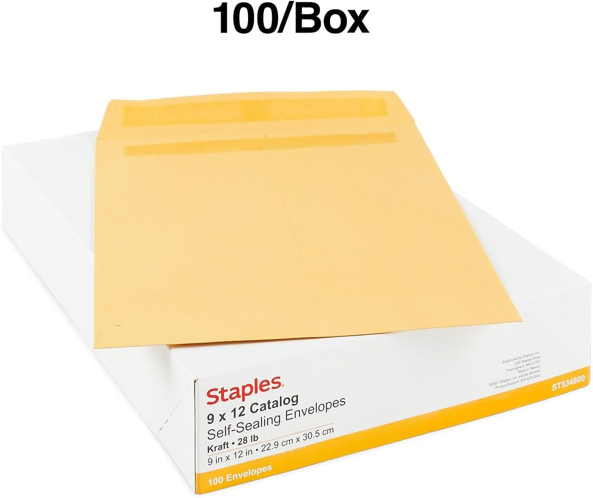 9x12 Self-Seal Catalog Envelopes, Brown Kraft, 100/Box